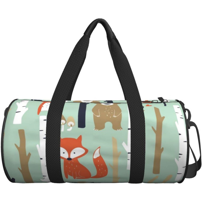 Універсальна дорожня сумка Милі звірятка лисичка, ведмедик, пташка, деревце. Спортивна сумка для чоловіків та жінок, сумка-мішок для пляжу, спортивне спорядження.