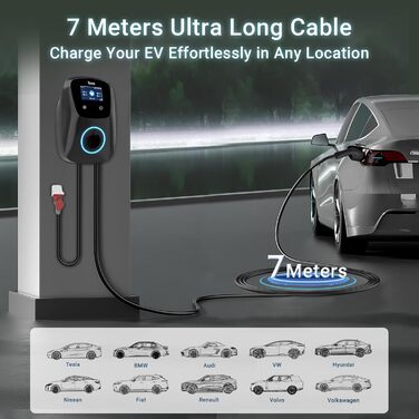 Зарядний пристрій Tera EV Smart APP з 32A Тип 2 22кВт або 11кВт домашня зарядна станція 400В CE & TV Wallbox 7м зарядний кабель з