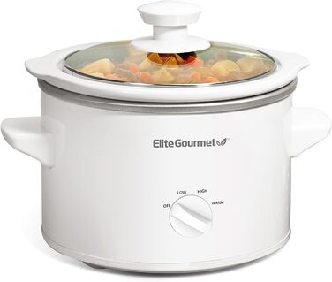 Керамічна мультиварка Elite Gourmet MST-250XW керамічна, електрична, з регульованою температурою, для закусок, соусів, супів, печені, рагу та соусів, можна мити в посудомийній машині (1,7 л, біла) DE