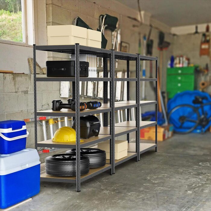 Міцний стелаж 180x120x60 см Система стелажів Регульовані полиці Безболтовий стелаж 875 кг Полиця 5 МДФ панелей Полиця для зберігання Полиця для підвалу Полиця для гаража Чорний 180 x 120 x 60 см, 2 шт.