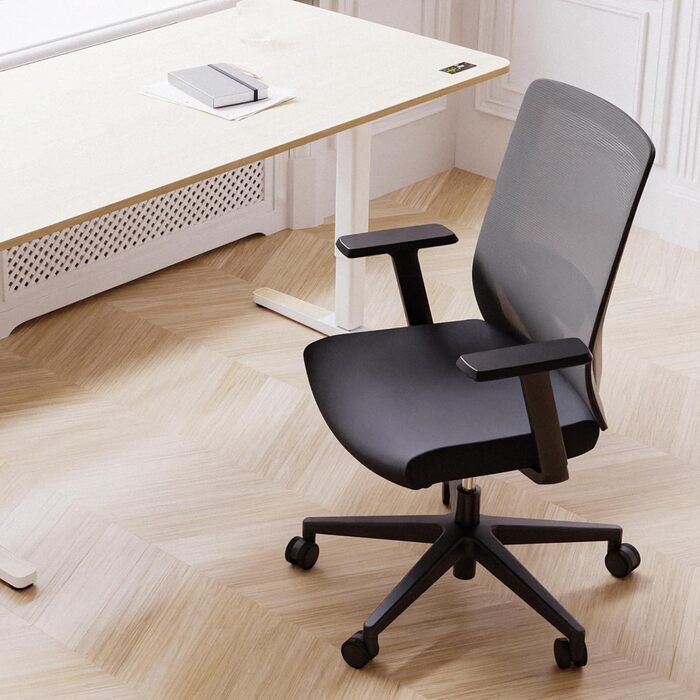 Ергономічне офісне крісло Yaasa Chair Lite, чорного кольору Робоче крісло з поперековою опорою та 1D підлокітниками Обертове крісло з плавно регульованим натягом спинки Домашній офіс та офіс 120 кг, чорний, Lite