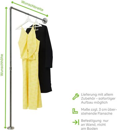 РІЗНІ Вішалка для одягу в індустріальному стилі - різні розміри, наприклад, 60 x 180 см - як настінна вішалка для курток та як вішалка для одягу - L-подібна, чорна, металева, Ш 60 x В 180 см