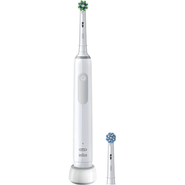 Електрична зубна щітка Oral-B PRO 3 3000, 2 щітки перехресної дії, з 3 режимами чищення та візуальним регулюванням тиску на 360 для догляду за зубами, подарунок чоловік/жінка, білий