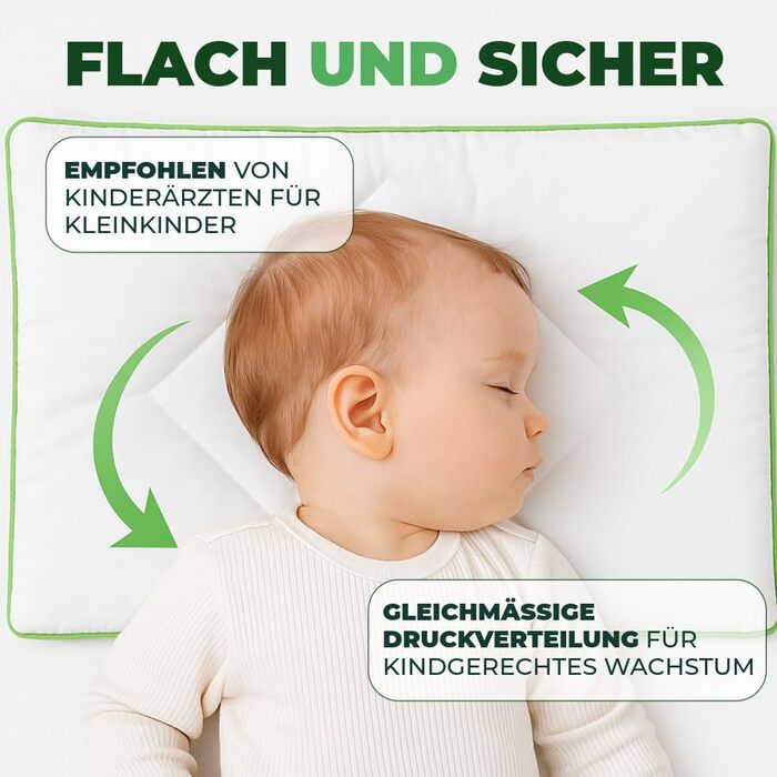 Дитяча подушка Welldora 40x60 см плоска дитяча подушка (16 років), антибактеріальна та антиалергенна, чохол зі 100 бавовни, сертифікована Oeko-TEX, можна прати та з любов&39ю розроблена 40x60 см