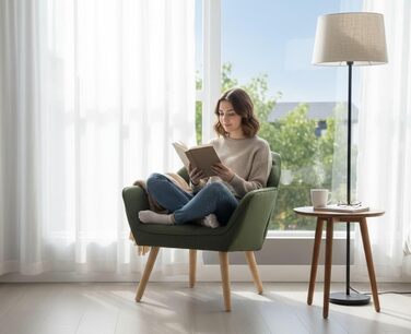 Акцентне крісло-крісло, м&39яке крісло для читання з дерев&39яними ніжками та лляним покриттям, крісло для читання, одномісний диван, крісло під телевізор для вітальні, спальні, затишне місце, зелений 1 зелений