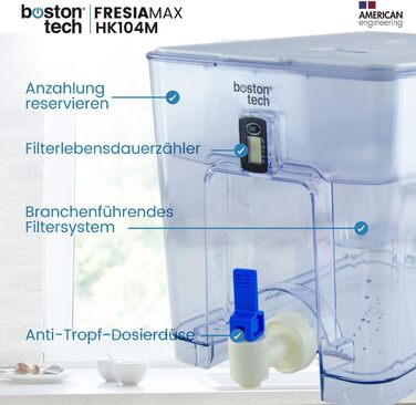 Фільтр для води FRESIAMAX з краном. Фільтр для води диспенсер 7,5 л. картридж. Зменшення вмісту вапна, хлору, таких металів, як свинець і мідь. ідеальний розмір для холодильника. Цифровий дисплей. Без BPA.