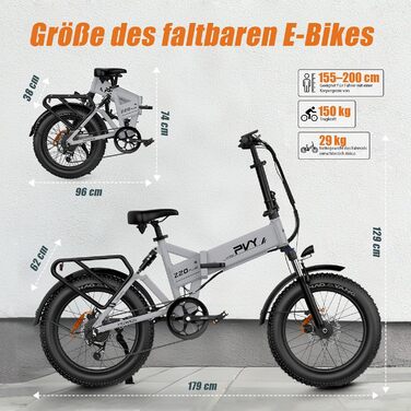 Складаний електровелосипед, електричний велосипед з акумулятором 48 В 16,5 Аг, 25 км/год, 7 швидкостей, запас ходу до 120 км, шини 204,0 дюйма, крутний момент 100 Нм для будь-якої місцевості, електровелосипед для чоловіків та жінок, Z20 Plus темно-сірий