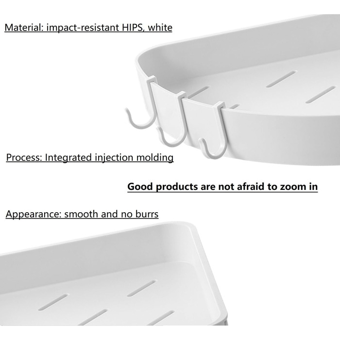 Душова полиця без свердління, душова полиця кутова біла з 4 гачками, полиця для ванної кімнати полиця для ванної кімнати, кутова полиця для душу для ванної кухні туалетний органайзер, 2 шт.