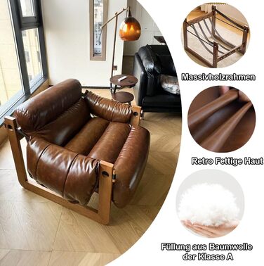 Крісло, крісло для читання, спальня, зручні крісла для обіймів, ретро-крісло з дерев&39яним каркасом та зручним сидінням для вітальні, спальні, домашнього офісу, рецепції, балкона, коричневий