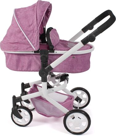 Лялькова коляска Mika, комбінована лялькова коляска 2в1 для дітей від 4 до 8 років, джинсовий рожевий, 595-62, 73 x 41 x 82 см, 20