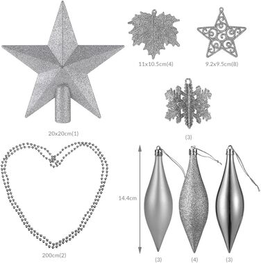 Різдвяні кульки для ялинки 102 шт срібні Deuba