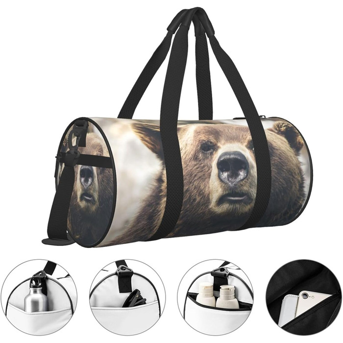Спортивна сумка для подорожей, дизайн Ведмідь у дикій природі, Чорний колір, Універсальний розмір