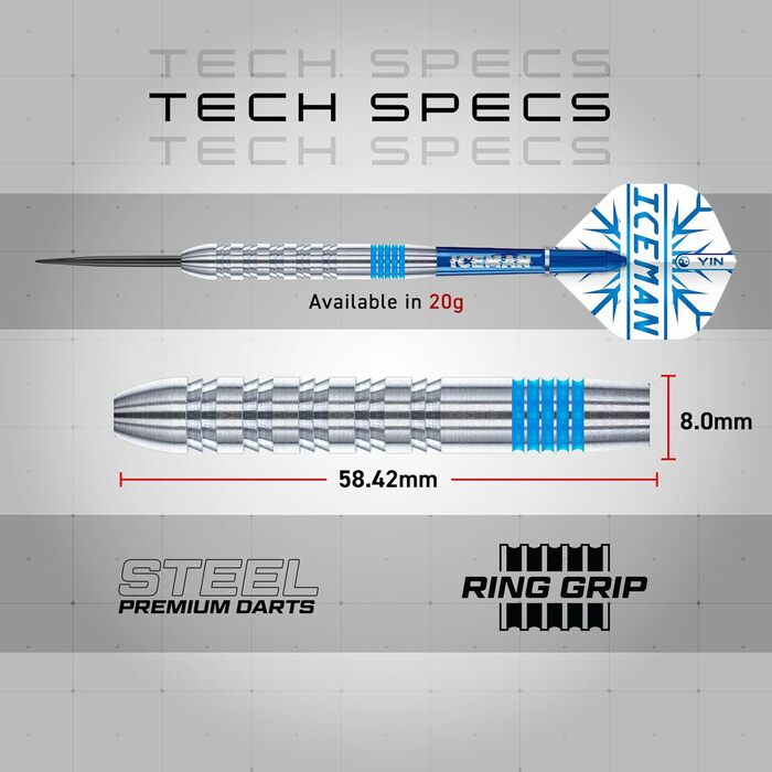 Набір дротиків RED DRAGON Professional Player Series зі сталевим наконечником, деками та держаками для дротиків Iceman