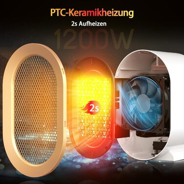 Енергозберігаючий вентилятор-обігрівач, PTC вентилятор-обігрівач, тихий керамічний нагрів, регульована постійна температура, невеликий портативний вентилятор-обігрівач, захист від перегріву та перекидання, для офісу, дому, гуртожитку, білий