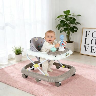 Дитячі ходунки 4 в 1, допоміжний пристрій для ходьби, ходунки, світло та колеса, з 6 місяців, вантажопідйомність 12 кг (67 x 72 x 92 см хакі (B))