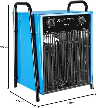 Електричний вентилятор-обігрівач ALLEGRA 15 кВт 400 В високої напруги Електричний обігрівач, будівельний обігрівач, вентилятор-обігрівач для будівельних майданчиків, промисловості та майстерень Професійний обігрівач з термостатом та захистом від перегріву