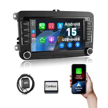 Автомобільне радіо ESSGOO Android 15 464G з бездротовим Android CarPlay для VW Golf MK5 MK6 Polo Caddy Passat Seat RCD330, 2 Din Bluetooth-радіо з 7-дюймовим сенсорним екраном FM RDS GPS WiFi навігація