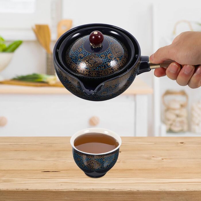 Набір для чаювання Ярдве з блакитної кераміки в традиційному стилі Кунг-Фу чайник та чашки зі зручною ручкою та ситечком