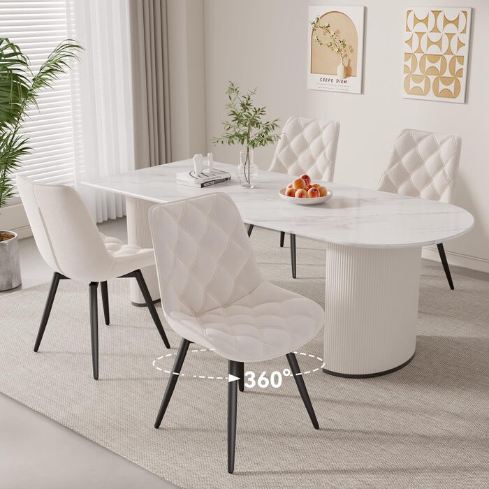 Обідній стілець, обертовий на 360 стілець з підлокітниками, м&39який обертовий стілець, ергономічний кухонний стілець, сучасна подушка сидіння з металевим каркасом для їдальні, вітальні, офісу, білий, комплект з 4 шт.