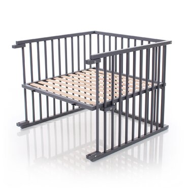 Комплект для переобладнання дитячого ліжка babybay для приліжкових ліжечок, плавне регулювання висоти, підходить для моделі Maxi та ліжка Boxspring / дитячого ліжка, розмір 140 см x 89 см, виготовлений з масиву бука, лакований сланцево-сірий колір