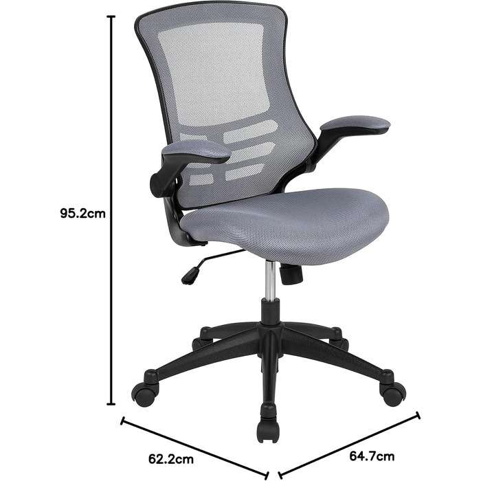 Офісний стілець Flash Furniture, ергономічний, із сітчастою спинкою, литим сидінням з регулюванням висоти та важелем нахилу, що фіксується, сірий, 65 x 63 x 105 см Сірий 64,77 x 62,23 x 104,78 см