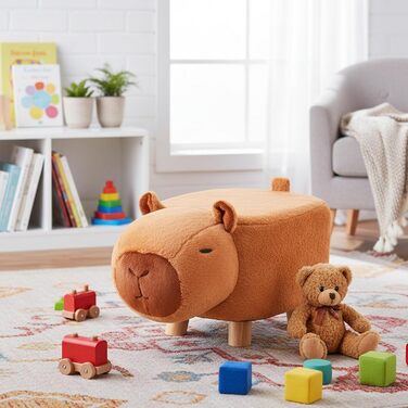 Стільчик у формі капібари з мультфільму - дитячий стільчик для сидіння, безшумна лавка на поворотних колесах для щоденних занять, дерев&39яне сидіння у формі тварин із заокругленим дизайном, домашні меблі, грайливе місце для відпочинку в передпокої та віт