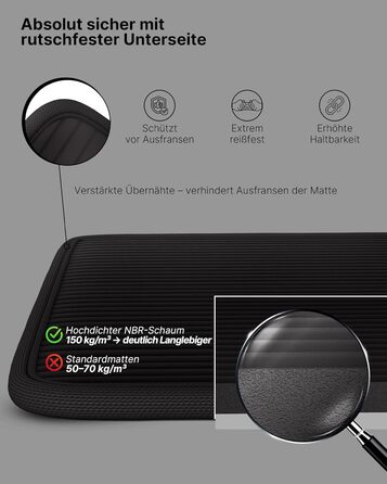 Надзвичайно товстий нековзний килимок для фітнесу з ремінцем для перенесення та електронною книгою килимок для йоги, гімнастики, спортивний килимок та килимок для пілатесу килимок для тренувань для дому, студії та використання на вулиці (чорний 80 см) 80 