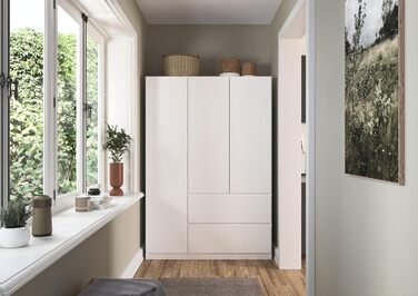 Меблі Rauch Costa, шафа для спальні, дитячої кімнати, кімнати немовляти, кімнати підлітка, передпокою, 3-дверна шафа з 2 шухлядами, механізм відкривання натиском, білий, ширина 136 см, без дзеркала, альпійський білий білий профіль ручки, 54 x 136 x 197 см