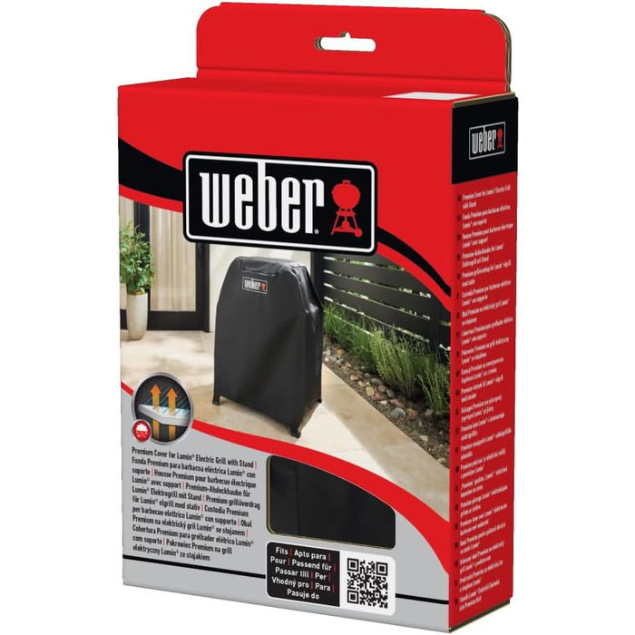 Захисний чохол Weber Premium для гриля Lumin на підставці, повітропроникний, стійкий до УФ-випромінювання та вологи, захист від вітру та негоди, з застібкою-липучкою чорний (3401289)
