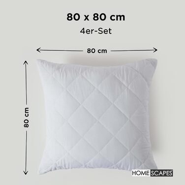 Набір із 4 стьобаних наволочек Homescapes 80x80 см, гіпоалергенні наволочки з полібавовни 80 x 80 см - набір із 4 шт.