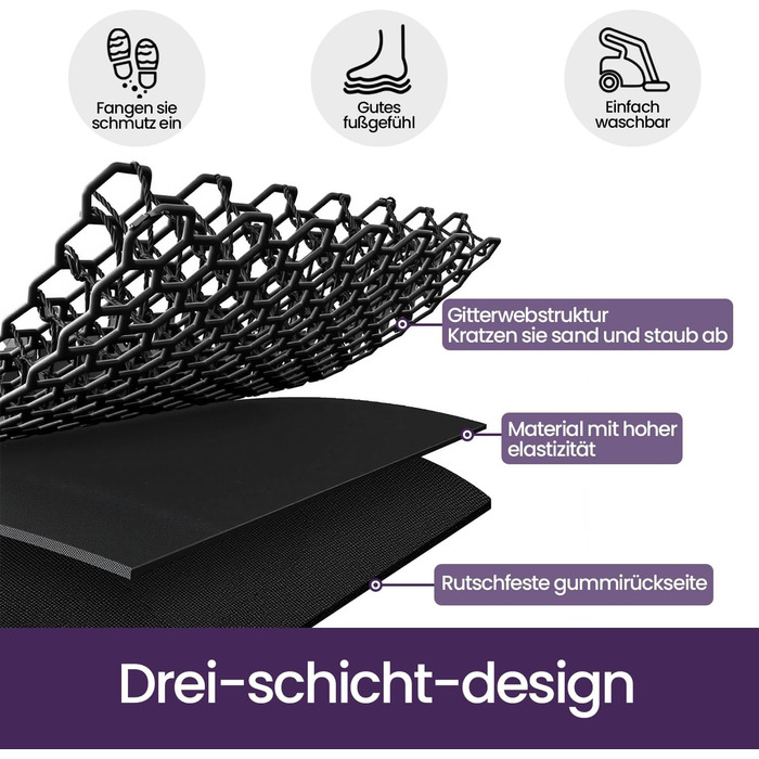 Килимок для вулиці DEXI 60 x 90 см, надзвичайно стійкий до ковзання, брудозатримуючий килимок, міцний килимок для вулиці, міцний водонепроникний килимок для вхідних дверей, темно-сірий 60 x 90 см