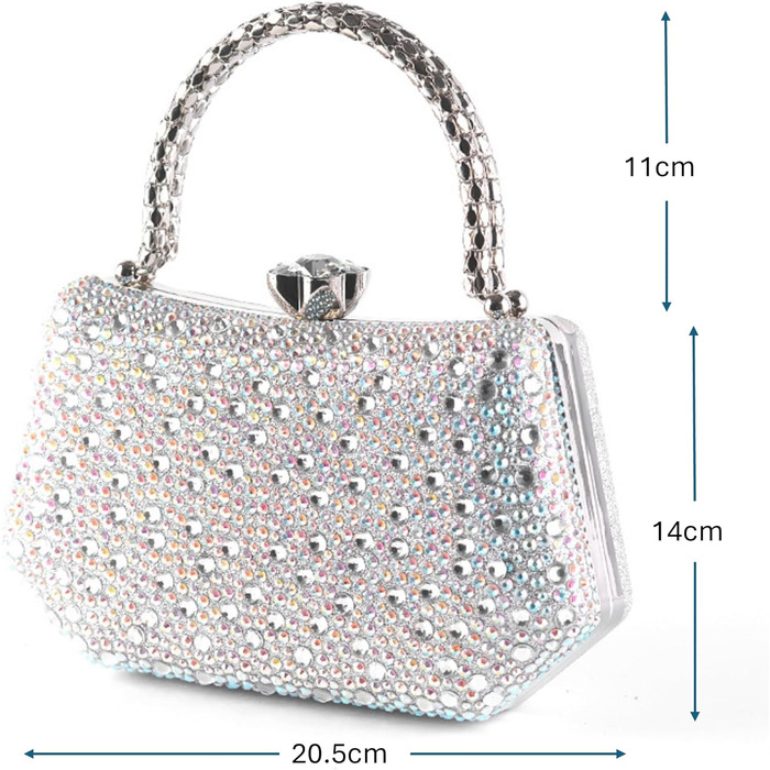 Вишукана кришталева вечірня сумочка Zweig & Ewigkeit з кристалами та срібною металевою ручкою 20 см блискуче клатч для особливих подій, білого кольору