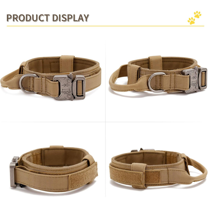 Тактичний нашийник для собак G-raphy, військовий стиль, регульований, нейлон, з контрольною ручкою (L, коричневий)