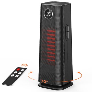 Тепловентилятор EasyAcc, тихий електричний керамічний PTC нагрівач із шумом 40 дБ, термостат, захист від перегріву та перекидання, 2000 Вт, 24-годинний таймер, електричний обігрівач для спалень - чорний