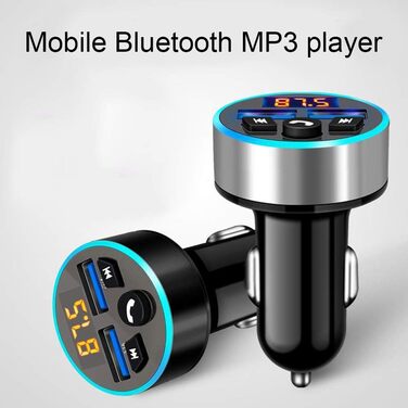 Плеєр 12-24 В Bluetooth 5.0 для автомобіля, Передавач Bluetooth Автомобільний адаптер автомагнітоли MP3-плеєр Радіоадаптер з подвійним USB Bluetooth Автомобільний зарядний пристрій, розумна голосова трансляція, срібло, 3-