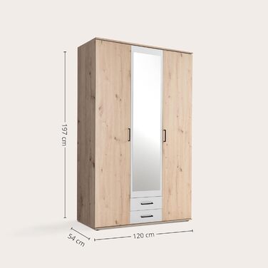 Елегантна шафа Chicago з великим простором для зберігання - Універсальна шафа з розсувними дверима в обробці з дуба Artisan з білими акцентами - 120 x 197 x 54 см (Ш/В/Г) 120 x 197 x 54 см Дуб Artisan / Білий