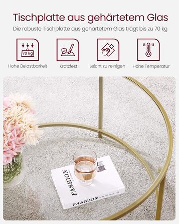 Круглий журнальний столик VASAGLE, стіл для вітальні зі сталевим каркасом, журнальний столик, бічний столик, золотий LGT21G золотистого кольору