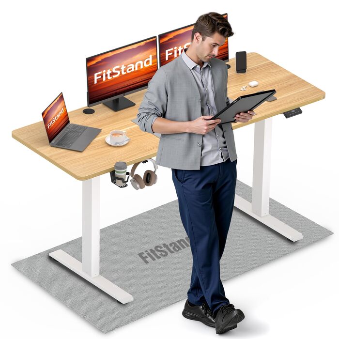 Електричний підйомний стіл з регульованою висотою та стільницею, стіл для роботи стоячи, підйомний комп&39ютерний стіл з гачками, блокування від дітей, функція пам&39яті для офісу та дому - клен 140 x 60 см Білий клен, 1 140x60