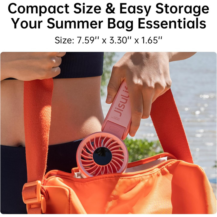 Потужний портативний вентилятор зі світлодіодним дисплеєм, максимум 19,5 годин, 5000 мАг, ручний/настільний/нашийний вентилятор 3-В-1, міні-вентилятор для подорожей (рожевий), 7, 2024