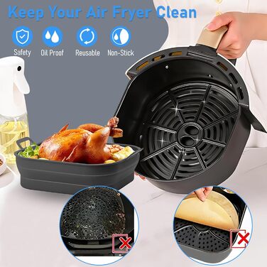 Набір аксесуарів для фритюрниці, аксесуари для фритюрниці з силіконовою формою 2 шт. XXL Силіконова форма для випічки Philips 6.2 л, COSORI 5.5 л/4.7 л, Cecotec 6 л зі щіткою для олії, кухонними щипцями та 2 силіконовими рукавичками