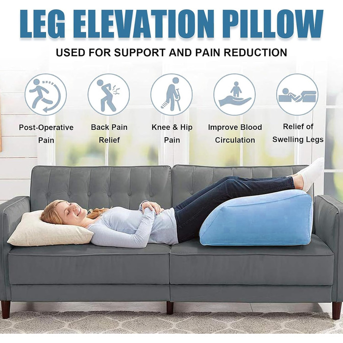 Складана подушка для підняття ніг, надувна опора для ніг, надувна подушка для ніг, клиноподібна подушка, стійка до проколів подушка для підтримки колін, зменшує набряк, покращує кровообіг, ідеальна