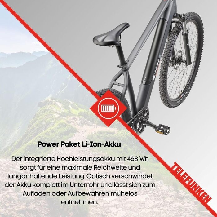 Гірський велосипед TELEFUNKEN 29 дюймів для чоловіків та жінок Електричний велосипед із заднім двигуном потужністю 250 Вт та акумулятором 468 Втгод 7-швидкісний перемикач швидкостей Дискові гальма Hardtail MTB Pedelec, колір Granite Grey M919