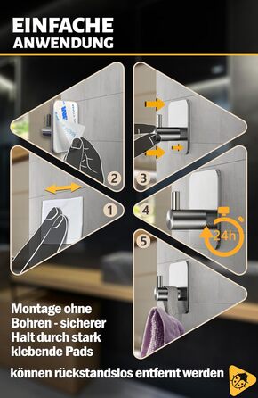 Рушникосушка Menz без свердління, 6 шт. - гачки для рушників для ванної з нержавіючої сталі, водонепроникні клейкі гачки, стильні