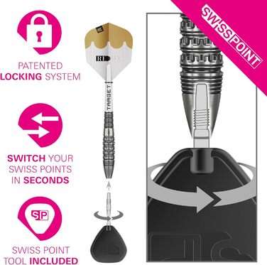 Набір дротиків Target Darts Redux 90 вольфраму зі швейцарським наконечником зі сталевим наконечником (ствол 01/02/03), 22G/23G/24G/25G/26G Pro Ultra 6 дерга та древки Pro Grip, золоті наконечники DX та наконечники SP, включно зі стволом 22G