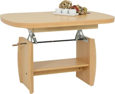 Функціональний журнальний столик Michael, імітація дерева з меламіновим покриттям, декор бука, розсувний 90-142 см, регульована висота за допомогою ручки 52-62 см