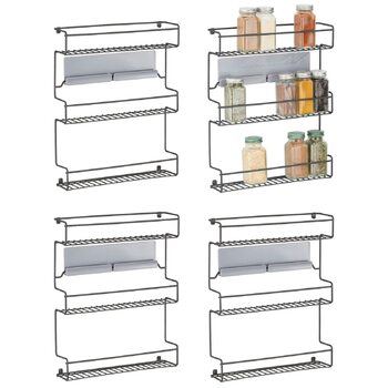 Набір кухонних полиць mDesign із 4 предметів Самоклеюча настінна підставка для спецій з 3 ярусами Ідеально підходить як підставка для спецій на кухні та в коморі Матово-чорна