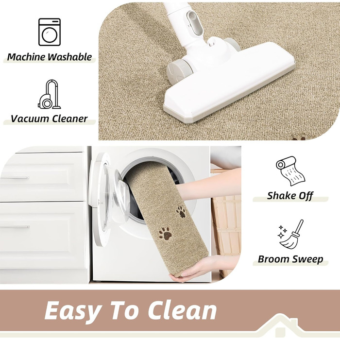 Килимок для сходів BEQHAUSE - Нековзні сходинки, Підходить для дерев&39яних сходинок, Можна прати в пральній машині, М&39який поліестер, Килимок для сходів, 76,2 x 76,2 см, Бежевий 76 x 76 см (Квадратний) Бежевий - Відбиток собачої лапи 1