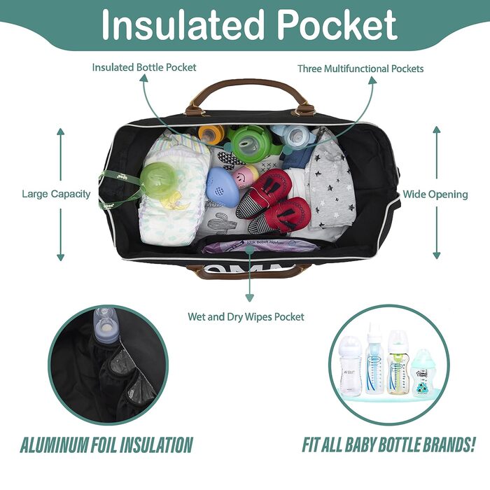Пеленальна сумка, сумки для мами для лікарні та функціональна велика пеленальна сумка для догляду за дитиною, чорна