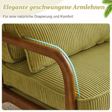 Крісло Bonnlo, м&39яке коктейльне крісло, сучасне крісло для відпочинку, крісло з відкидною спинкою для вітальні, м&39яке крісло з масиву дерева, крісло для читання, вантажопідйомність до 200 кг, вельветова тканина (зелений колір)