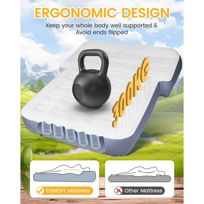 Надувний автомобільний матрац, матрац для позашляховика в багажник автомобіля, з ПВХ-флоком, портативний, універсальний з подушкою та вбудованим насосом для подорожей, універсалів, кемпінгу